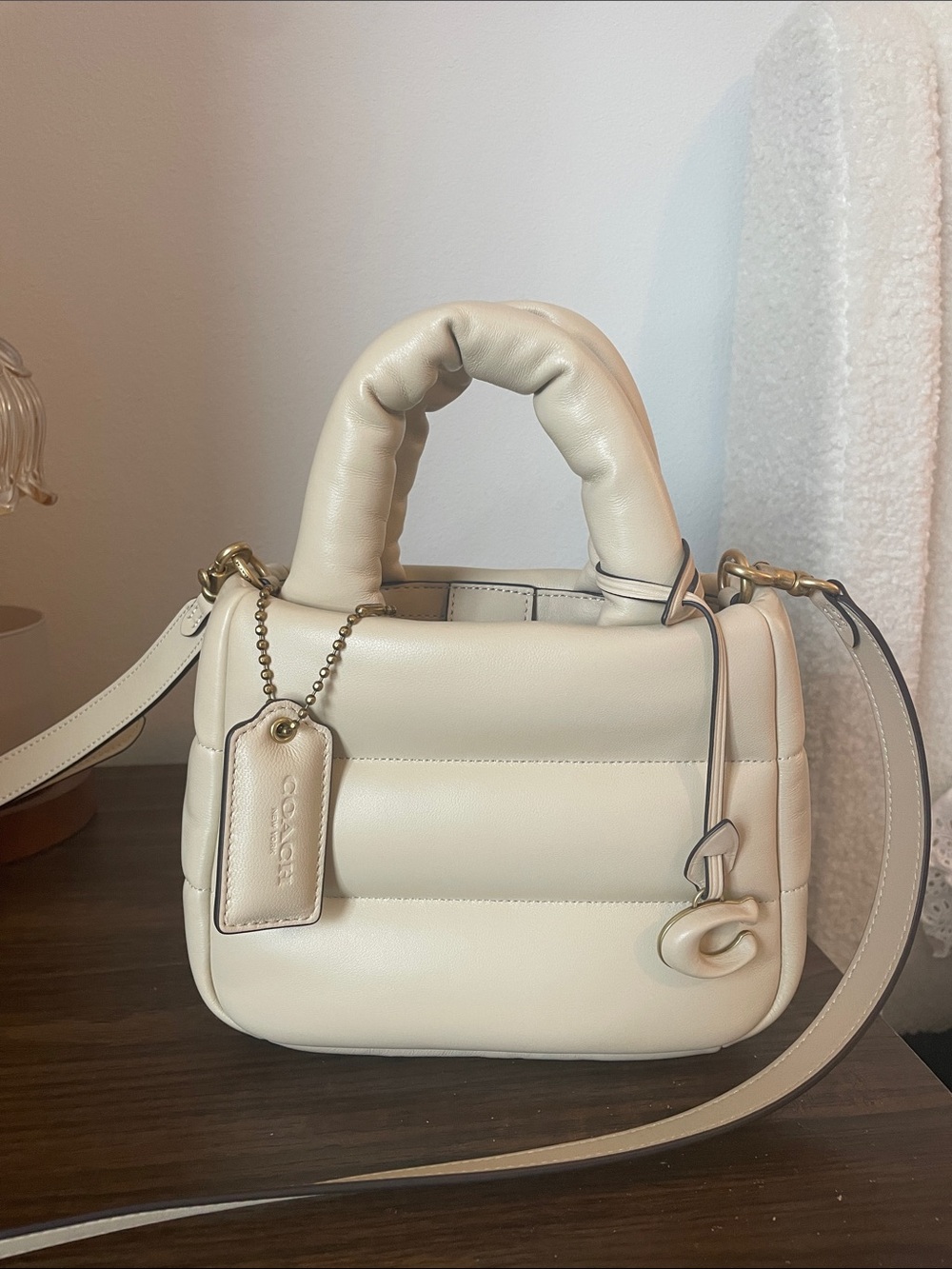 Coach ivory pillow Quilted Top-Handle Satchel EUC